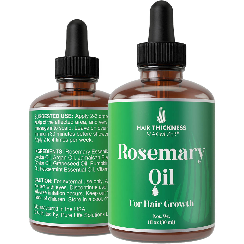 Hair Thickness Maximizer Rosemary Oil bottle pour for scalp nourishment