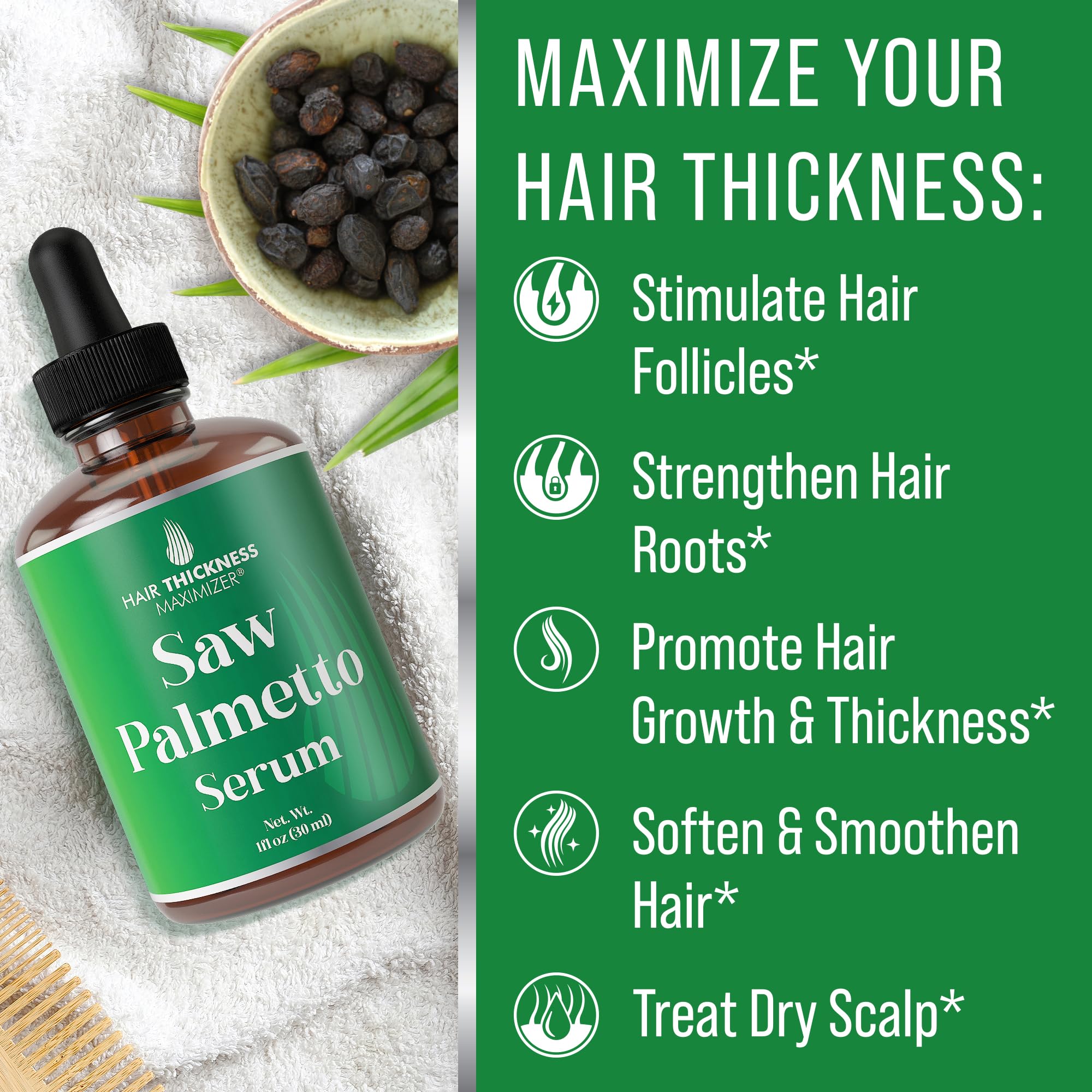 Hair Thickness Maximizer applying serum demonstrates easy scalp routine.