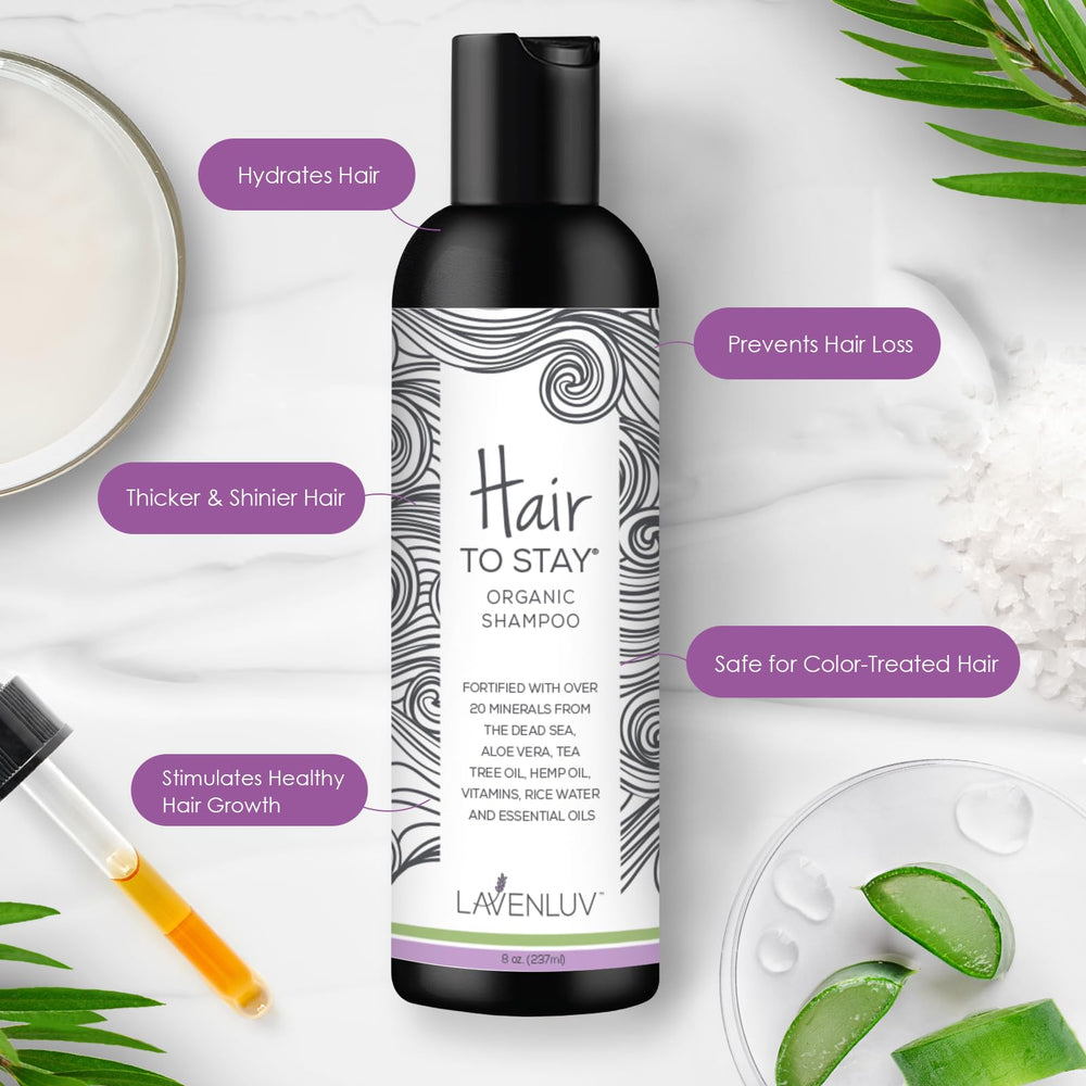 Hair to Stay shampoo with foamy lather ready to cleanse and moisturize