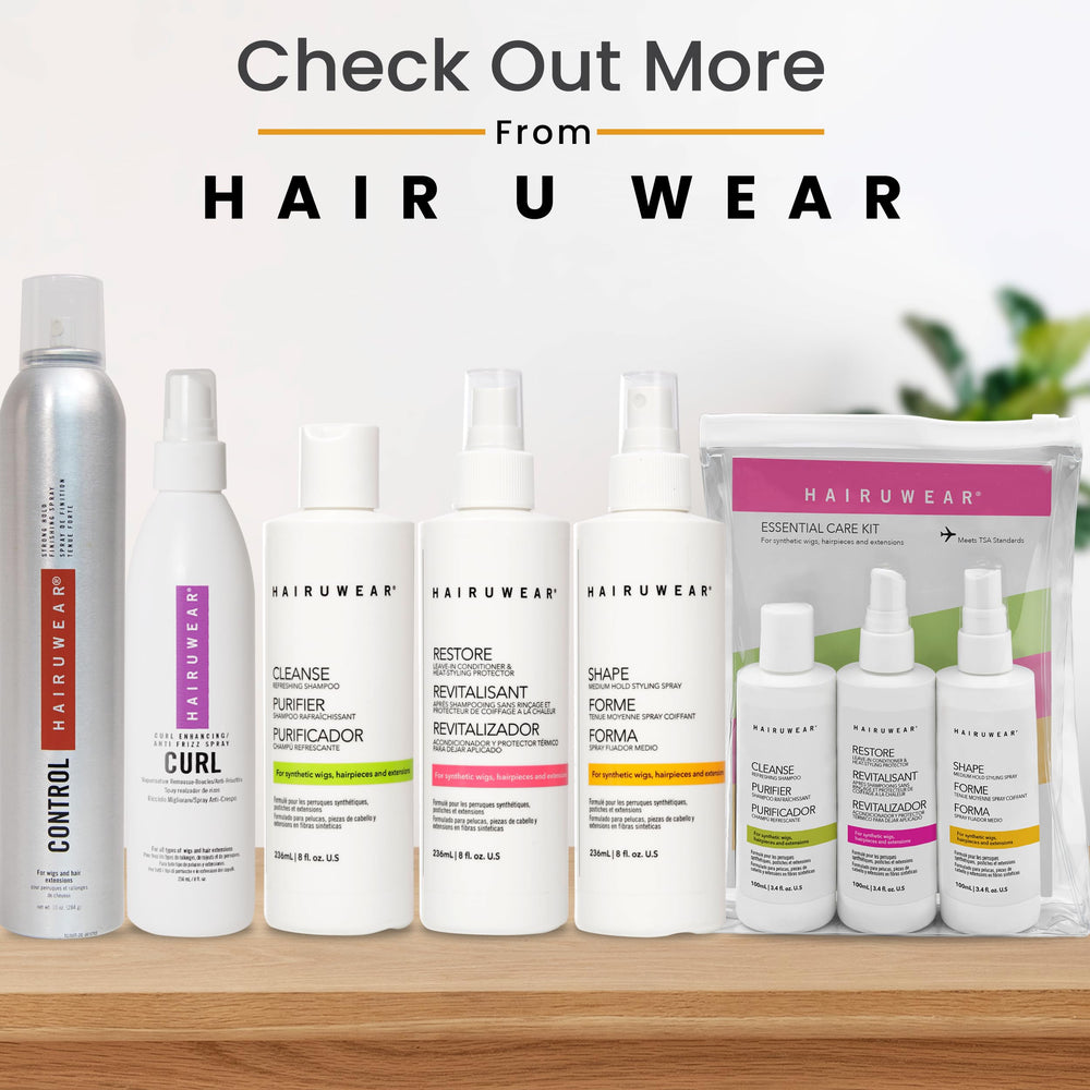 Hair U Wear synthetic wig shampoo application scene shows easy cleansing