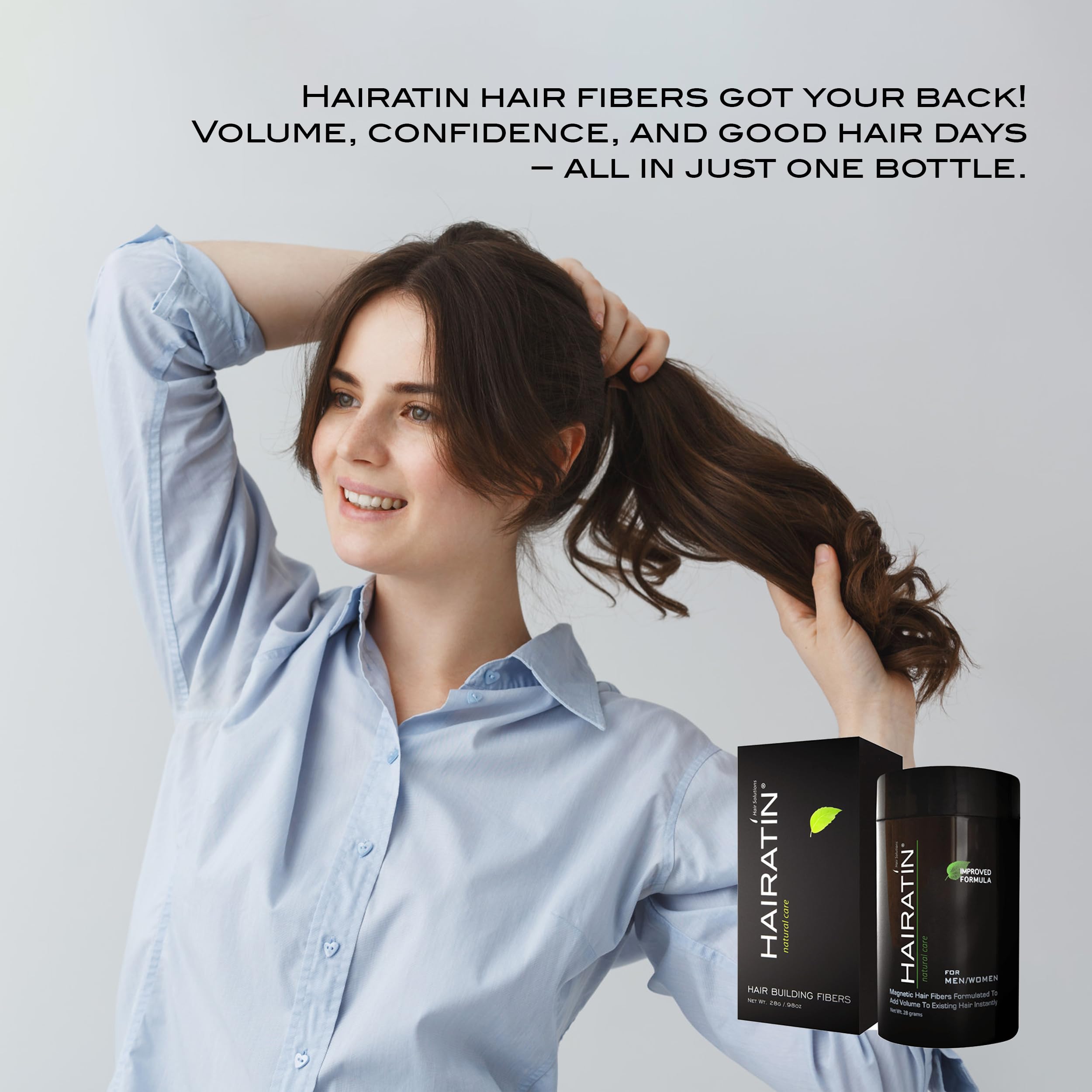 Hairatin delivers instant volume on thinning hair in daylight.