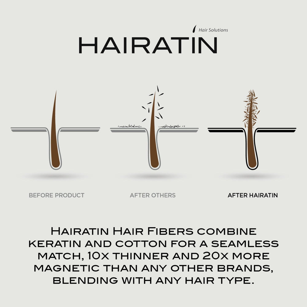 Hairatin fibers being brushed for a seamless blend.