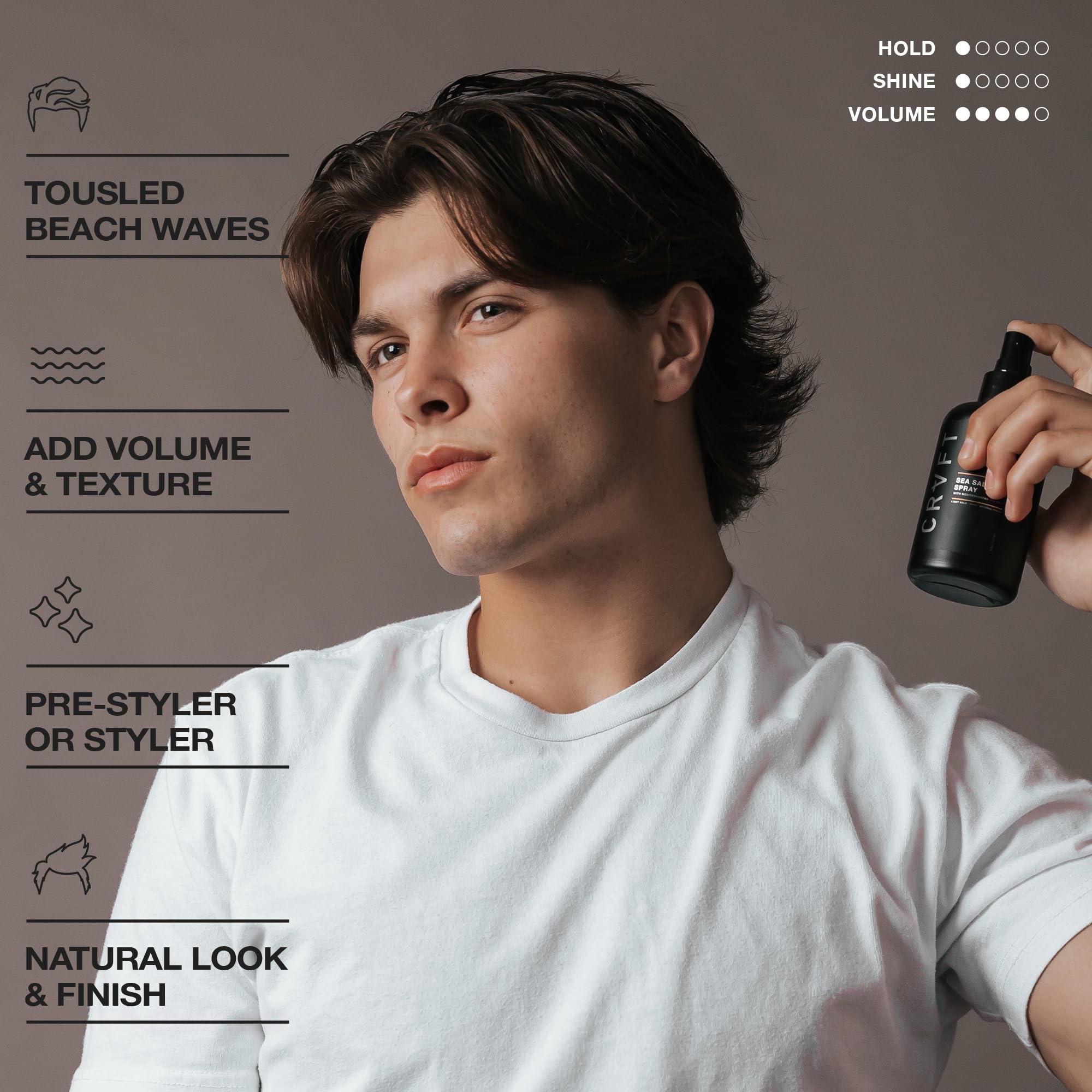 Hair Craft Co. CRVFT Sea Salt Spray natural finish for a relaxed, lived-in look.
