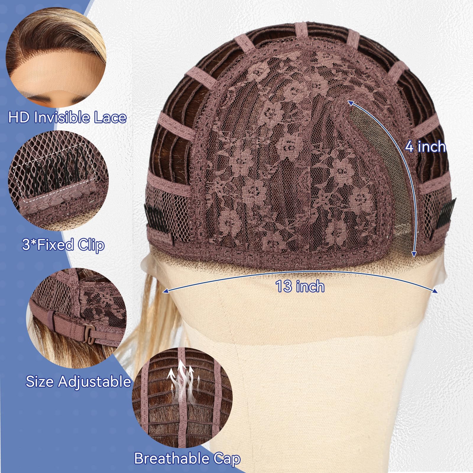 HairCube hand-woven cap with side back combs keeps wig secure