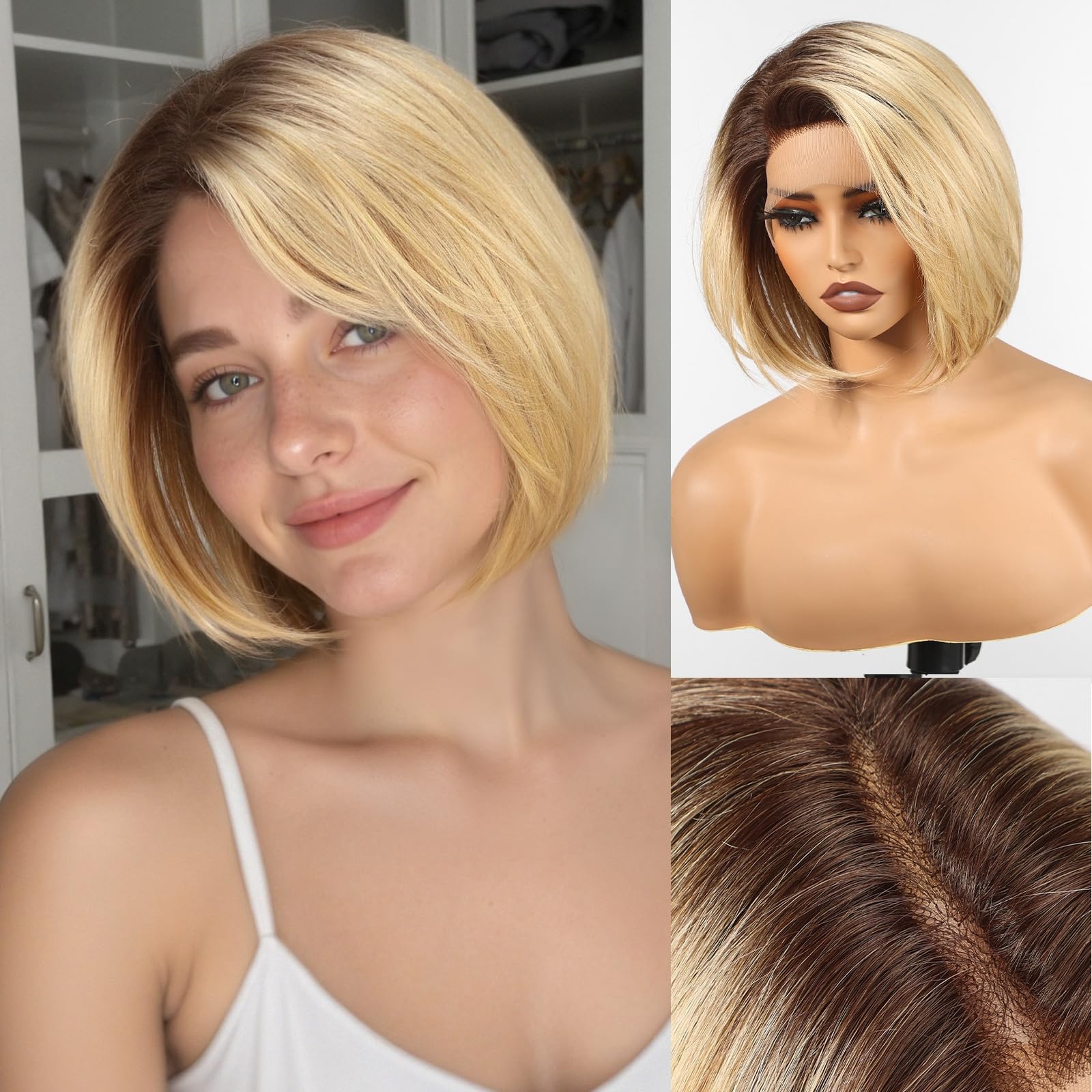 HairCube Ombre Blonde synthetic lace front wig with natural hairline for daily wear