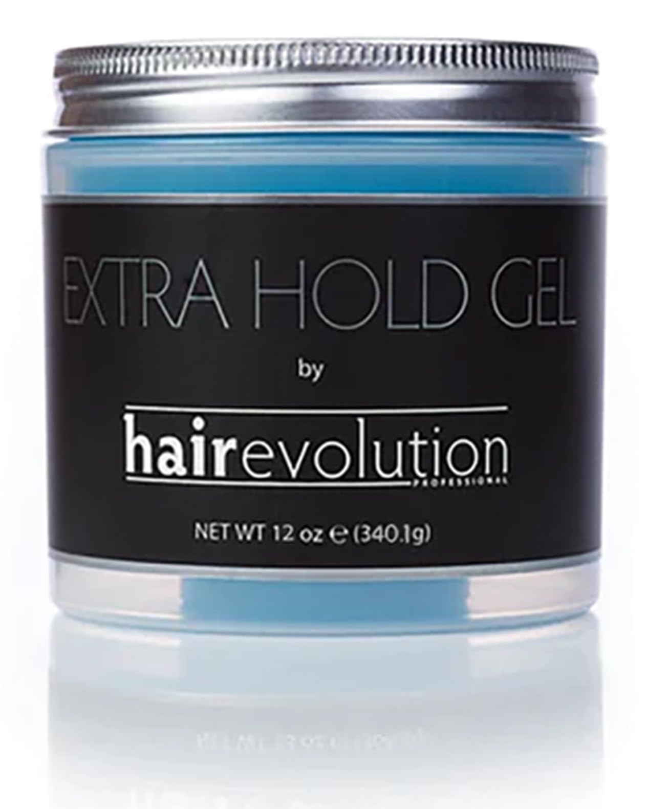 Hairevolution Extra Hold Gel bottle front view showing sleek packaging and strong hold promise.