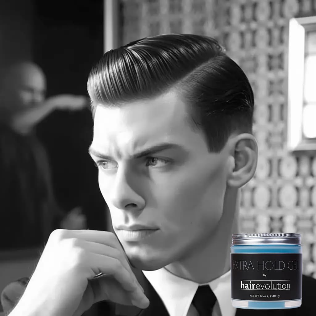 Hairevolution Extra Hold Gel shine closeup emphasizes sleek finish and no flakes.