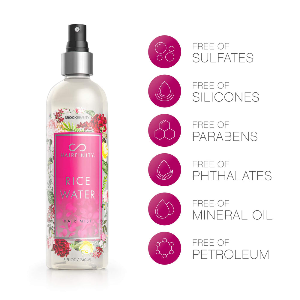 Spritzing Hairfinity Rice Water Hair Mist on damp curls to reduce frizz and boost shine.