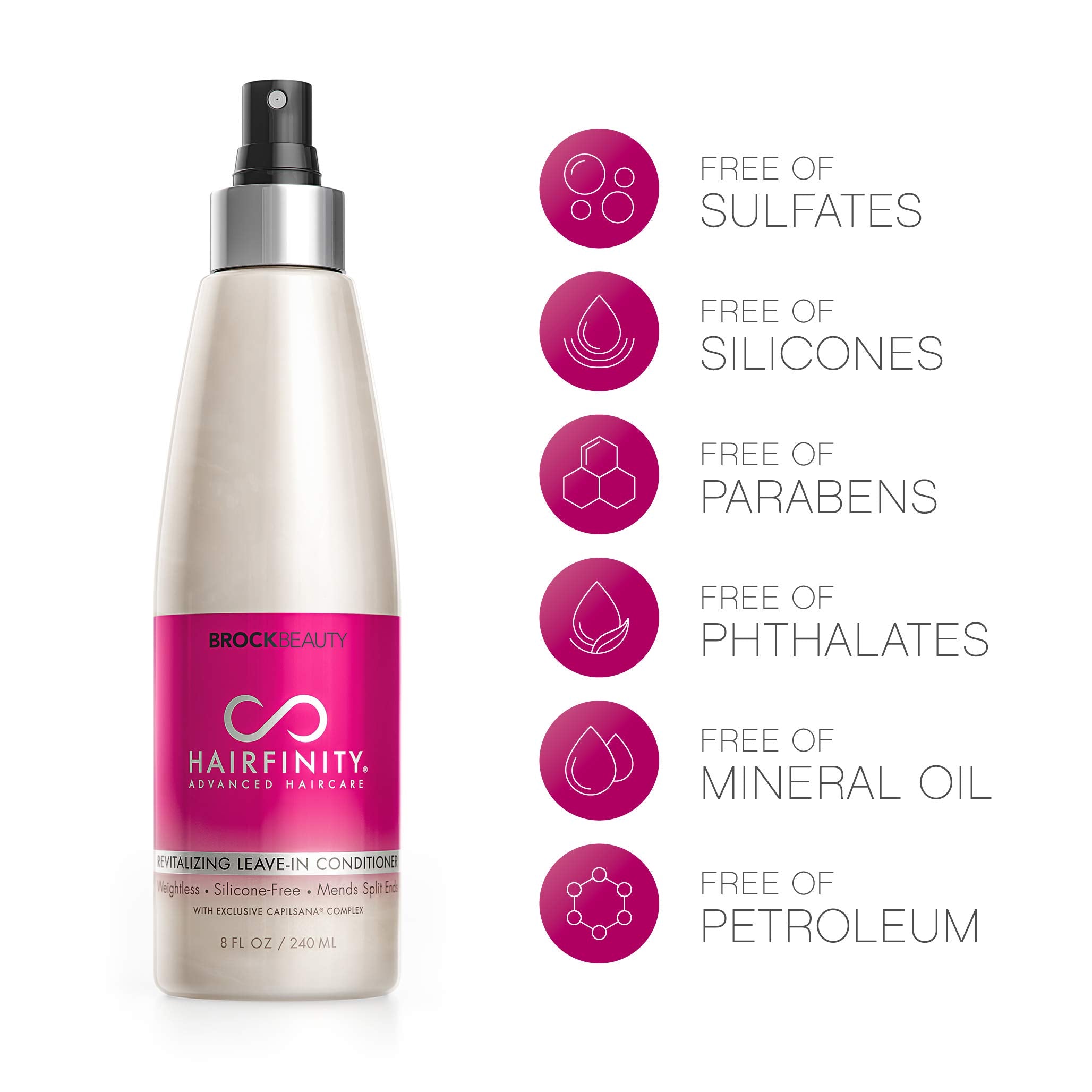 Hairfinity Silicone-free formula close-up highlighting clean, weightless conditioning.