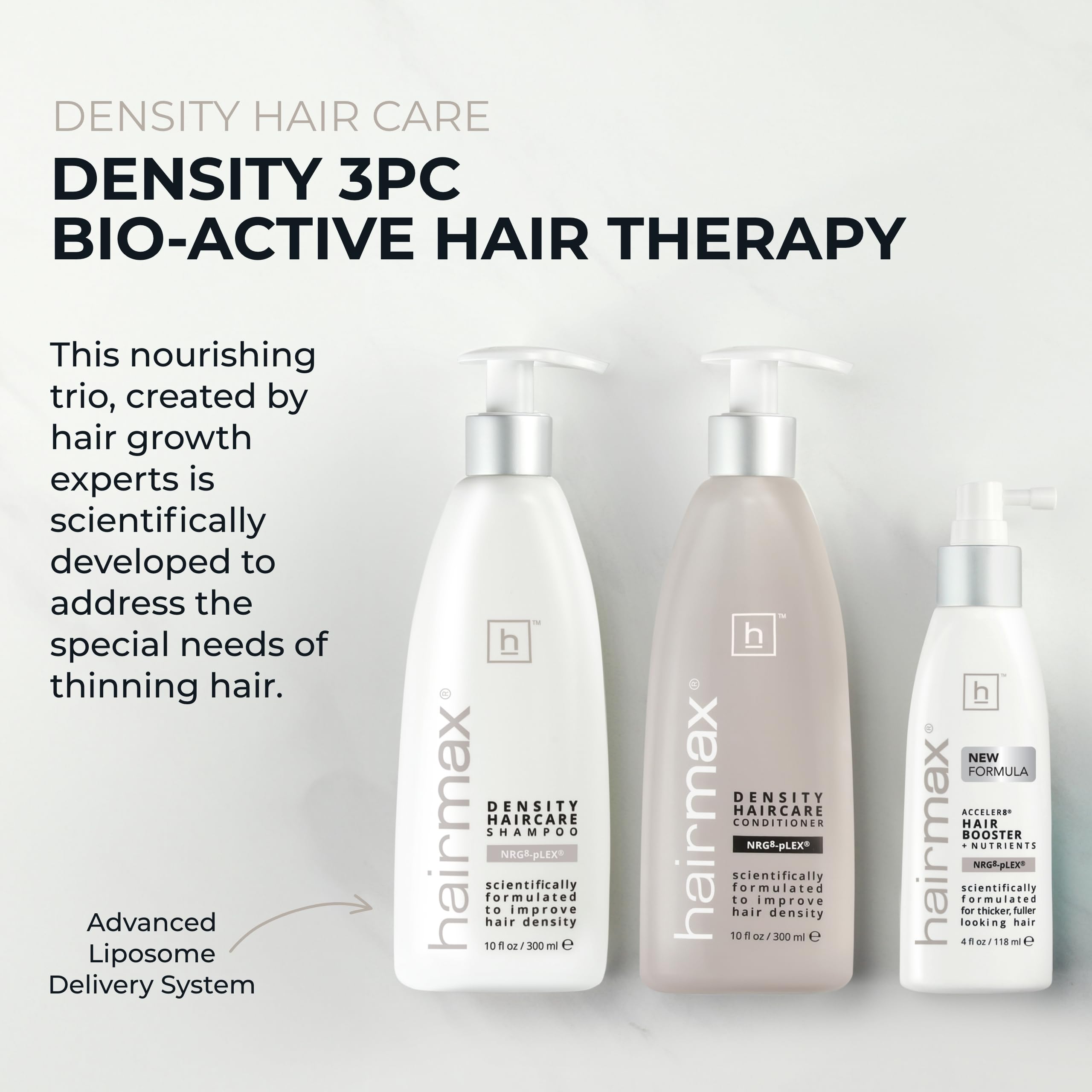 Hairmax Density Conditioner bottle; nourishes to boost body and shine.