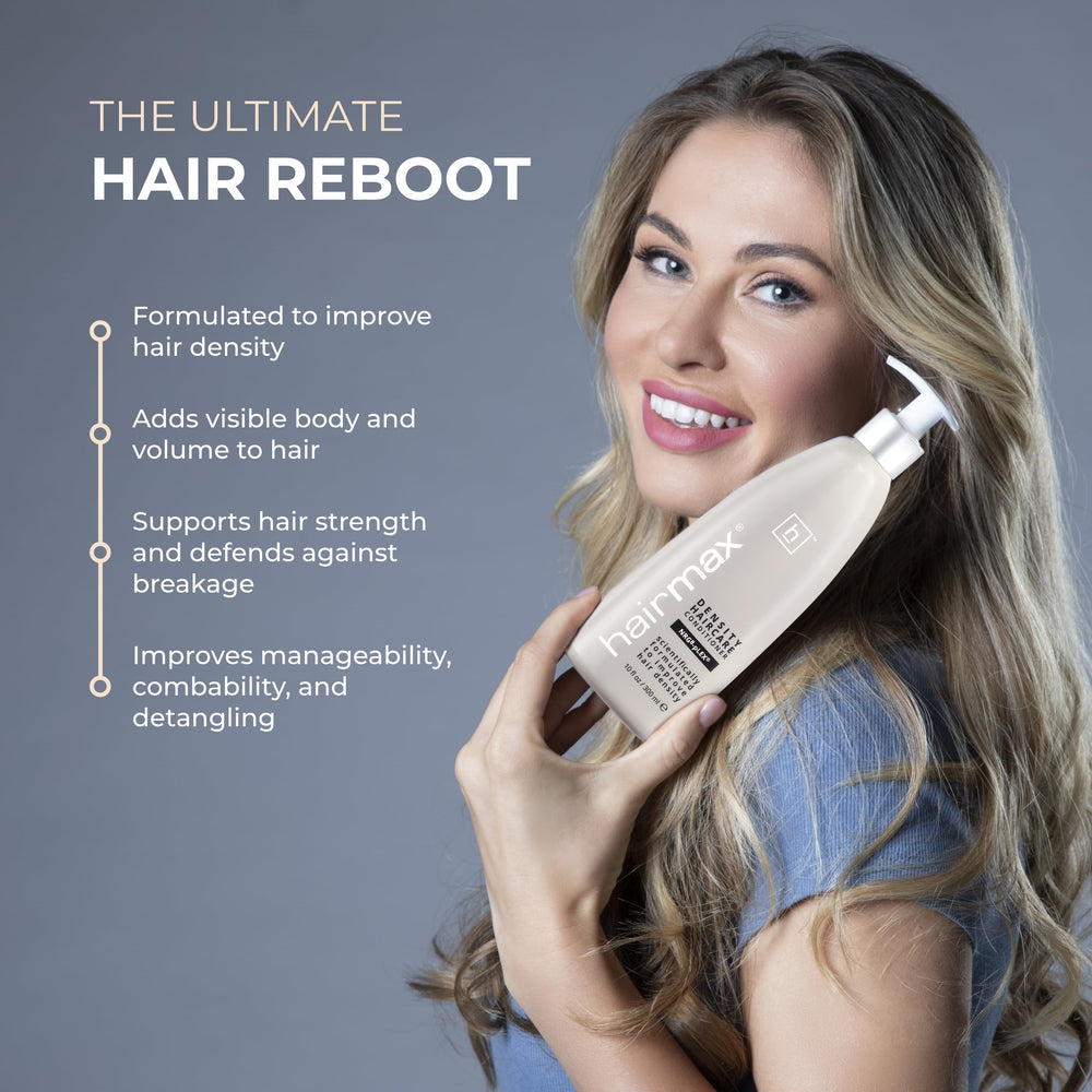 Hairmax Density Conditioner hair scalp application shows gentle detangling and care