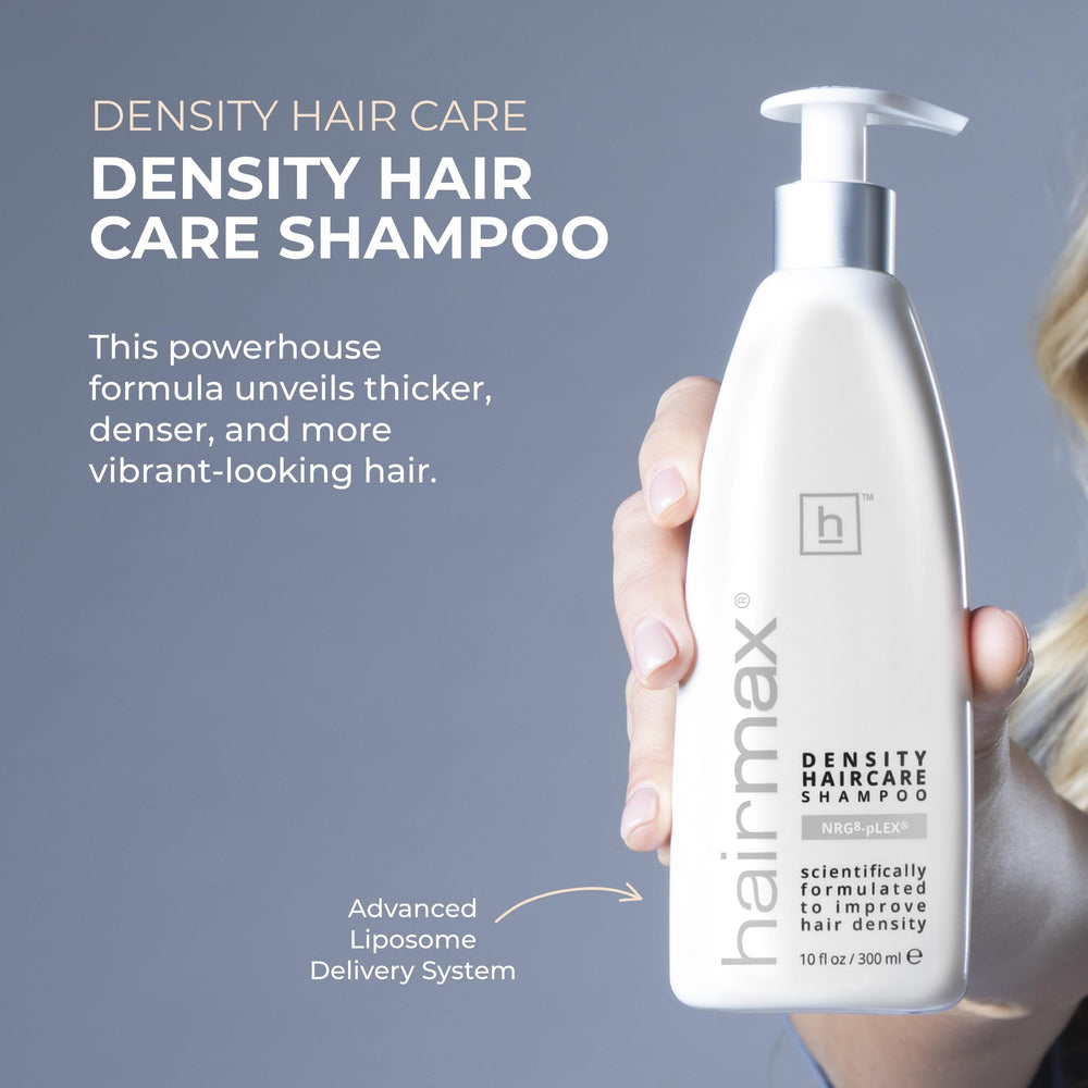 Hairmax Density Shampoo foamy lather demonstrates gentle cleansing with scalp moisture respect.