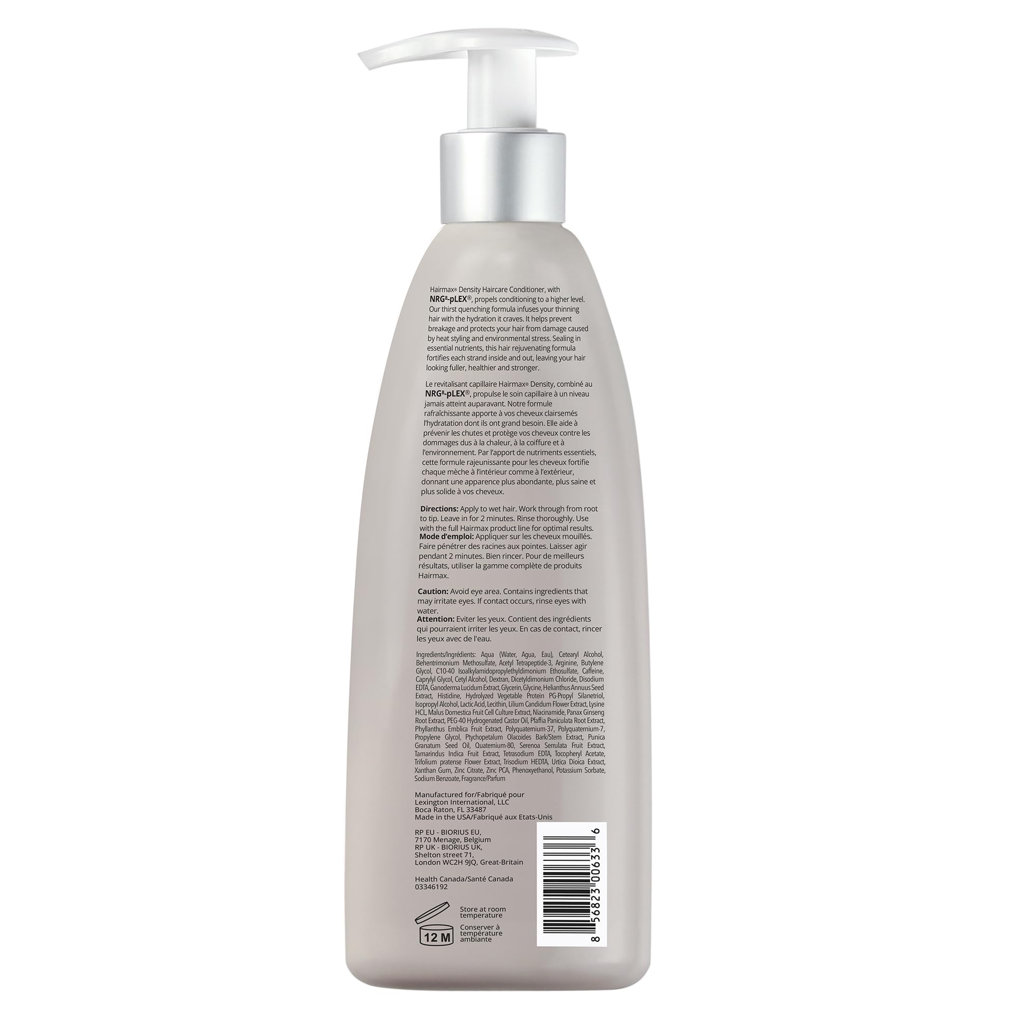 Hairmax Density Shampoo label close-up highlighting caffeine and stem cell ingredients