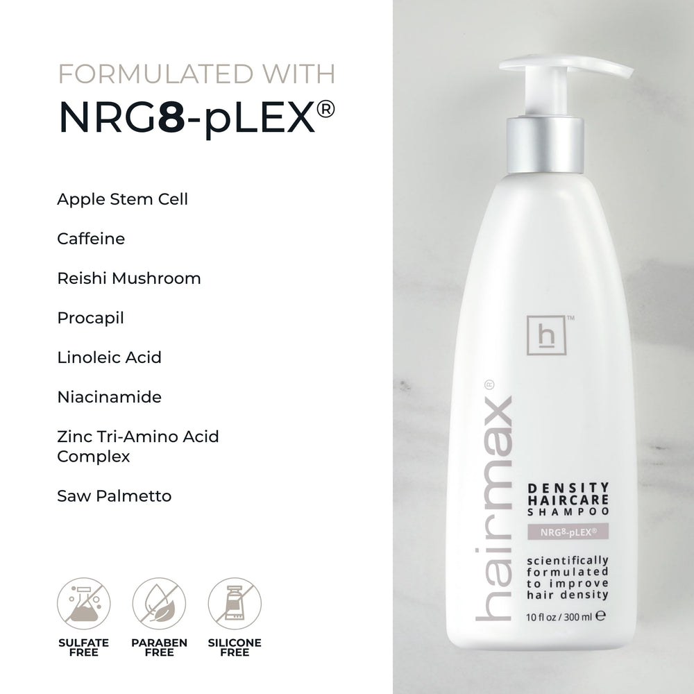 Hairmax Density Shampoo liposome technology shows advanced ingredient delivery.
