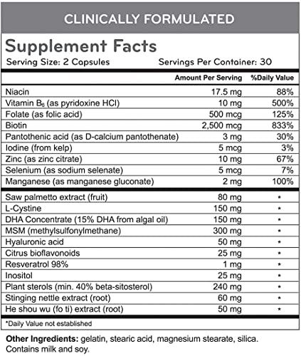 Hairmax label closeup highlighting biotin and MSM ingredients
