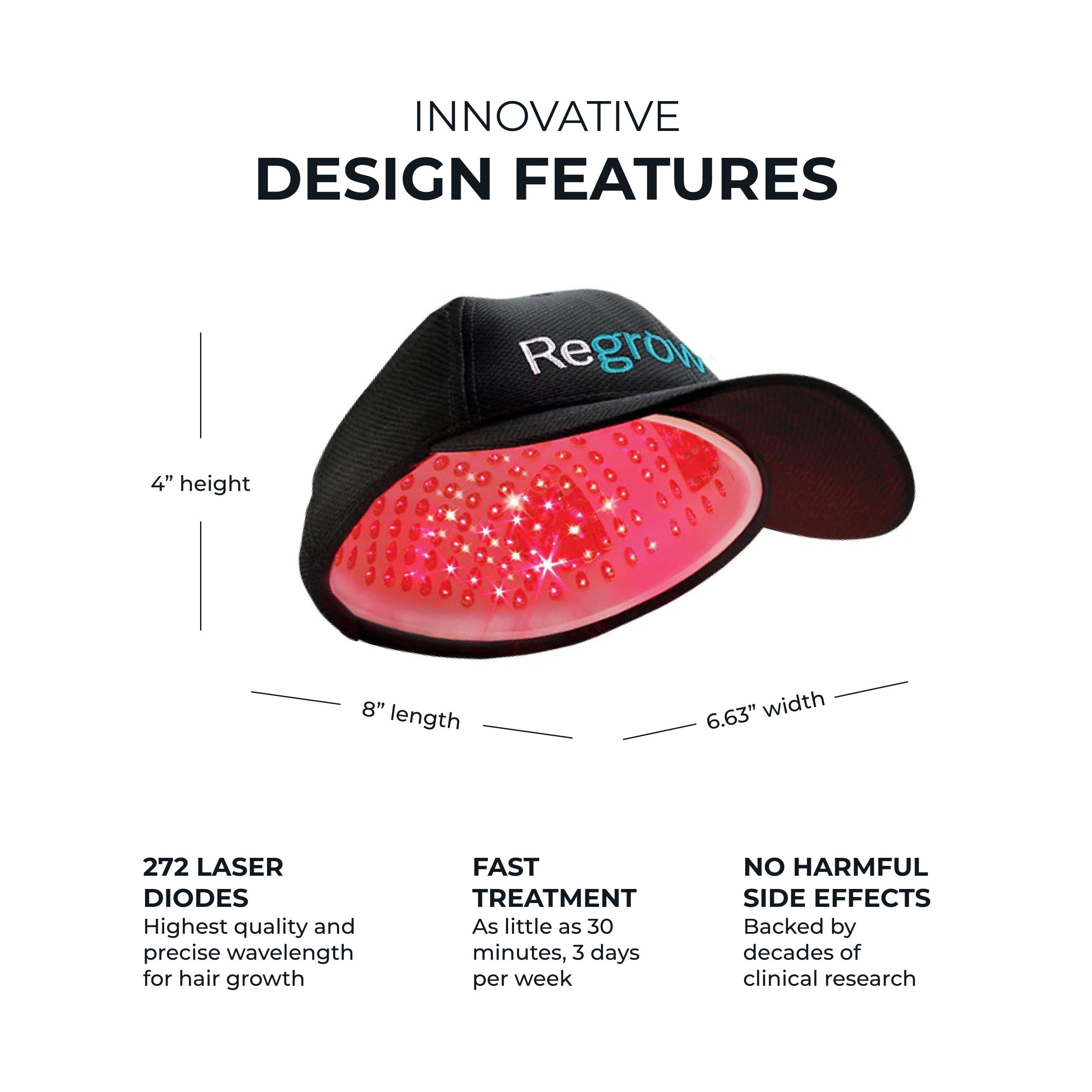 Hairmax RegrowMD cap Bio-Light design enables efficient light delivery to follicles.
