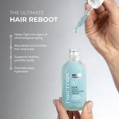 Hairmax scalp serum applied on scalp indicating hydration and nourishment.