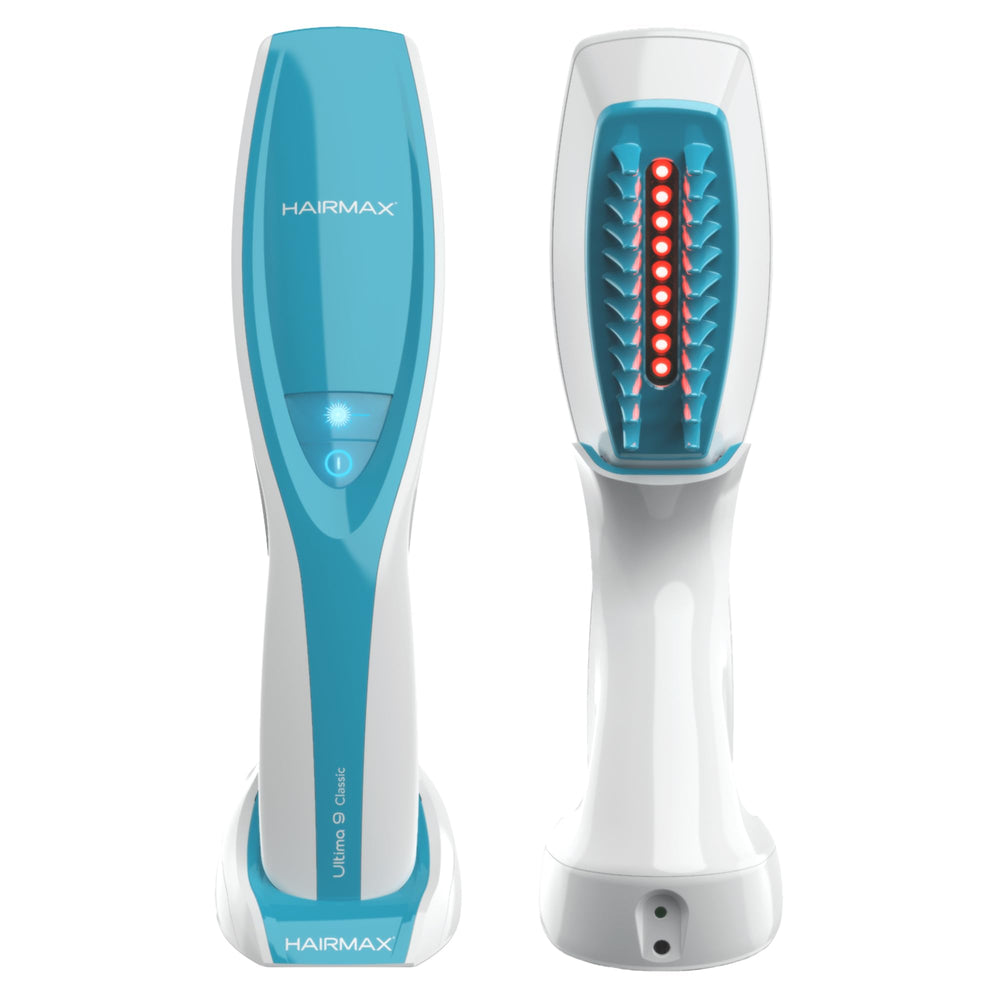 Hairmax Ultima 9 Classic lasercomb front view showing cordless home use