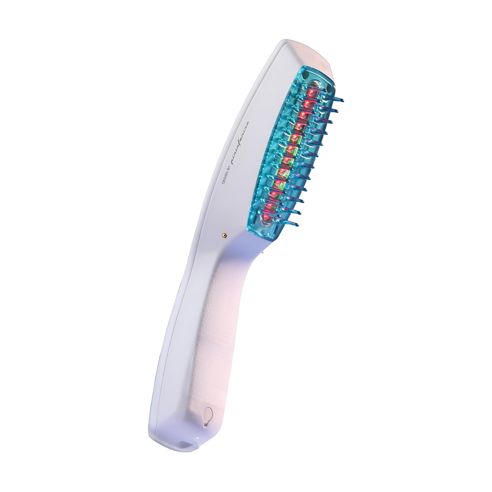 HairMax Ultima 12 LaserComb in use on scalp during a home treatment session.