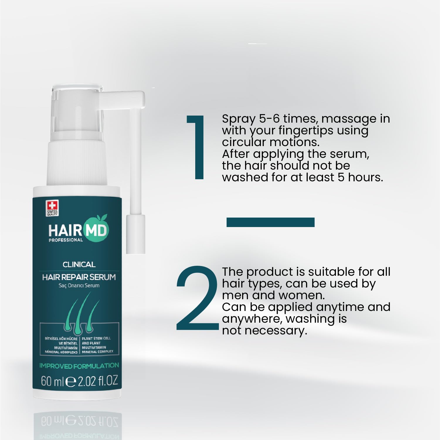 HairMD Transplant Clinical Repair Serum in use shows gentle scalp massage.