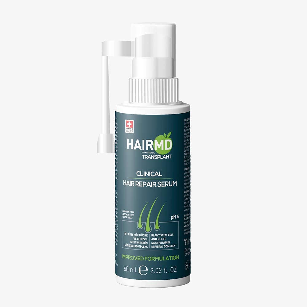 HairMD Transplant Clinical Repair Serum bottle supports post-transplant care.