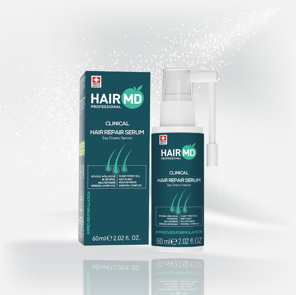 HairMD Transplant Clinical Repair Serum label closeup highlights safe formula for use.