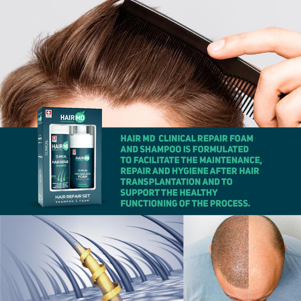 HairMD Transplant Set packaging closeup emphasizes premium formula and product quality.