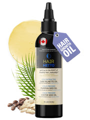 HAIRMETTO pumpkin seed oil bottle for targeted scalp nourishment.