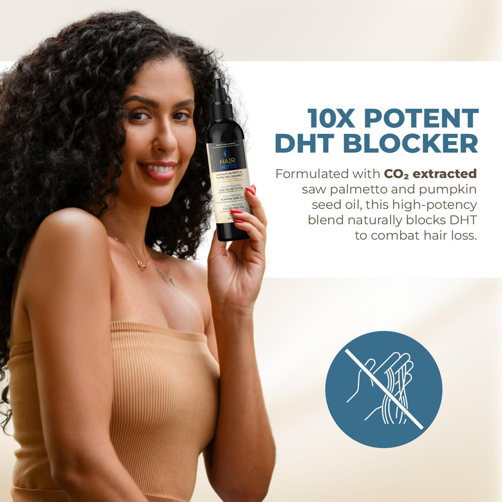 HAIRMETTO CO2-extracted blend indicating natural, gentle scalp care.