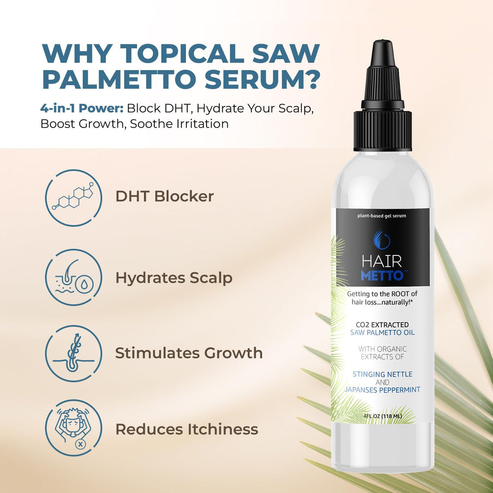 HAIRMETTO Serum drop dispenses, illustrating easy scalp application