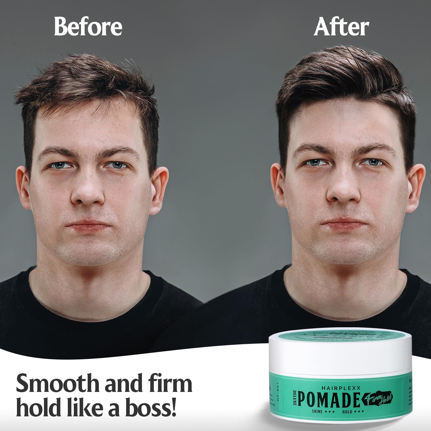 Hairplexx pomade side part for sharp, enduring definition