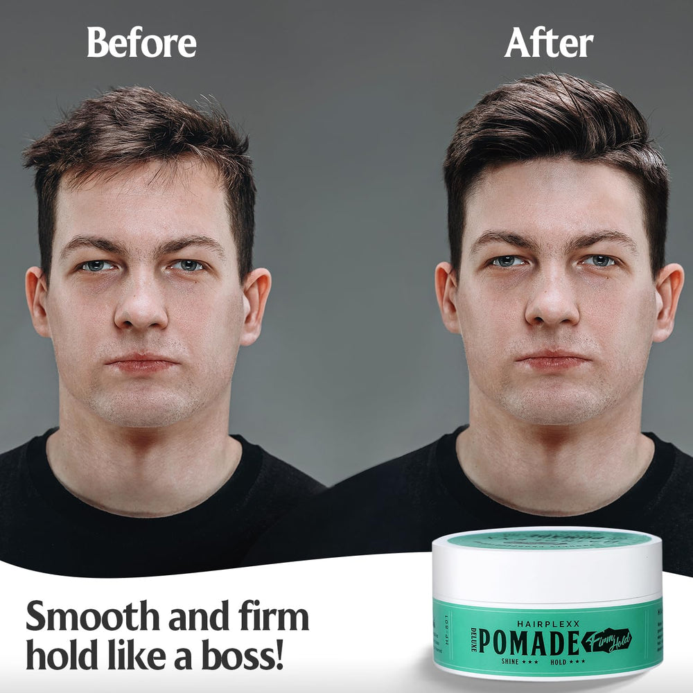 Hairplexx pomade side part for sharp, enduring definition