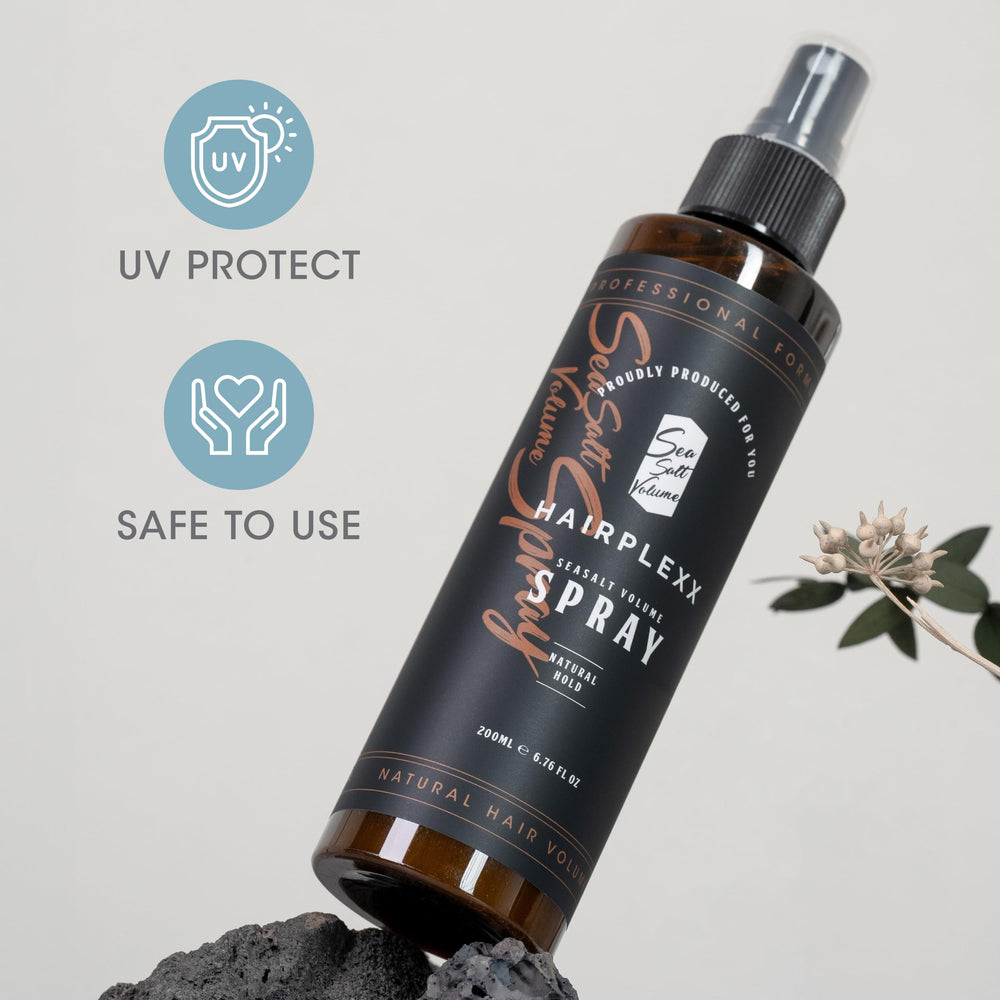 Hairplexx Sea Salt Volume Spray rinses away easily with soap and water.