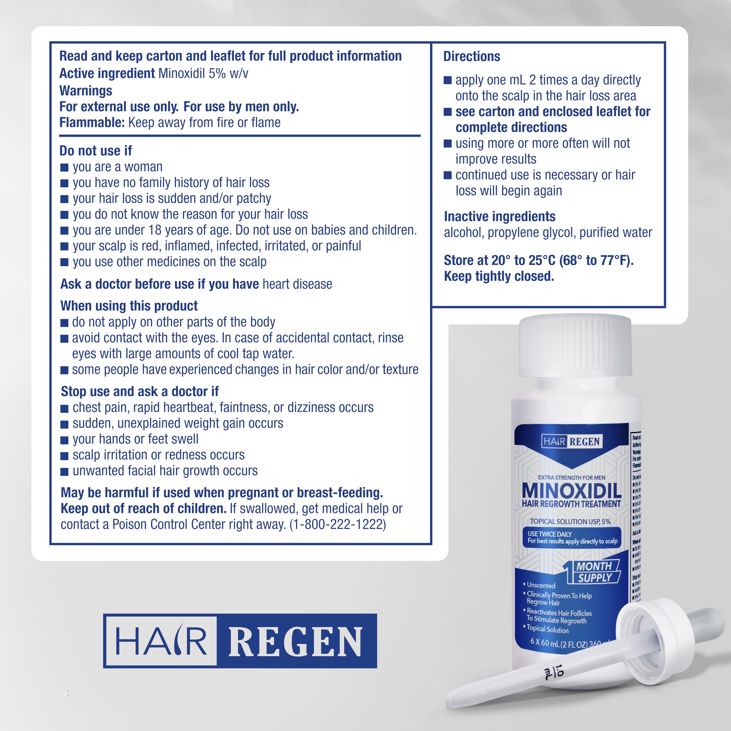 Hair Regen bottles stored upright to help keep serum clean.