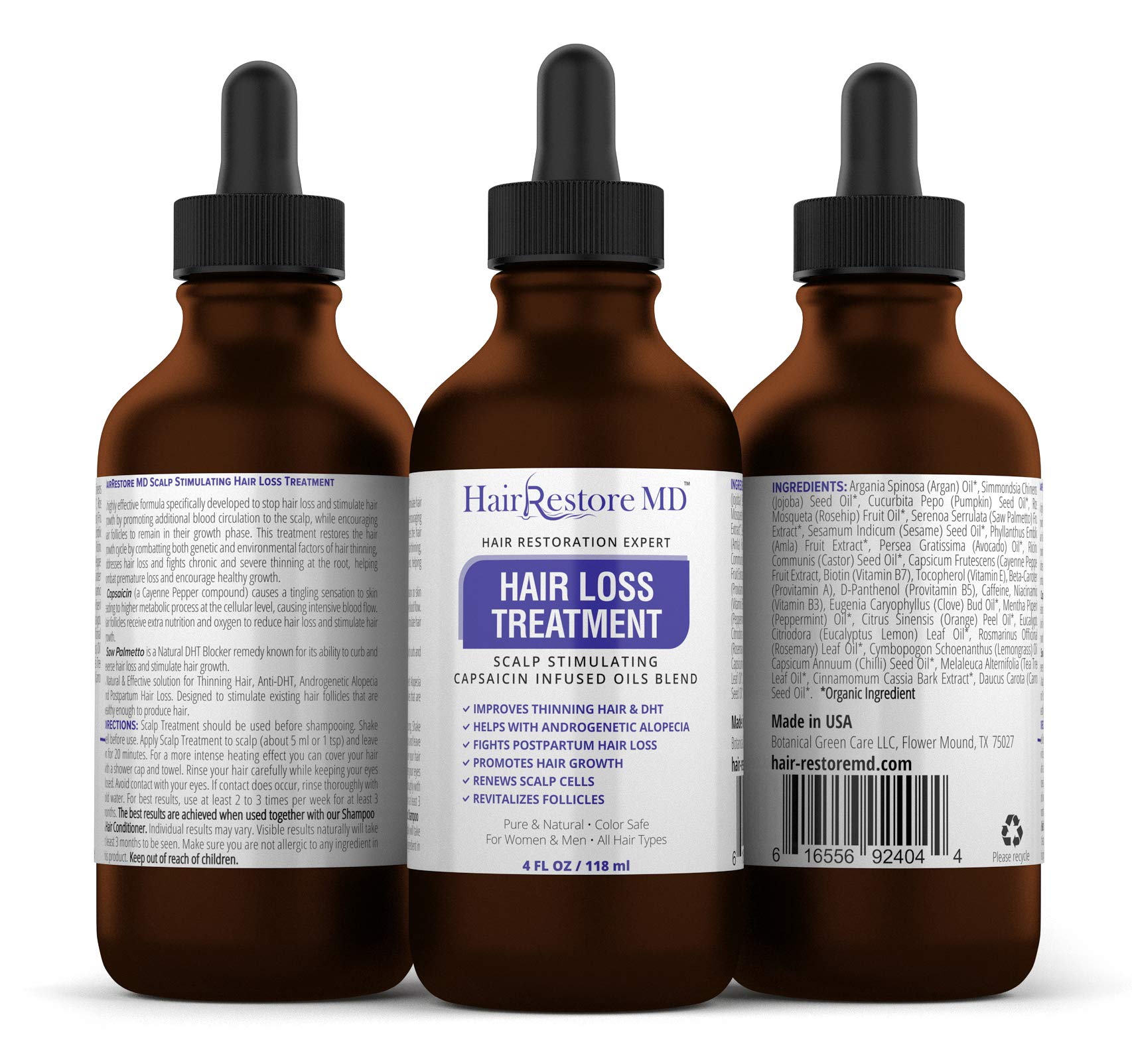 HairRestore MD DHT Blocker Oil cayenne dropper supports hair nourishment.