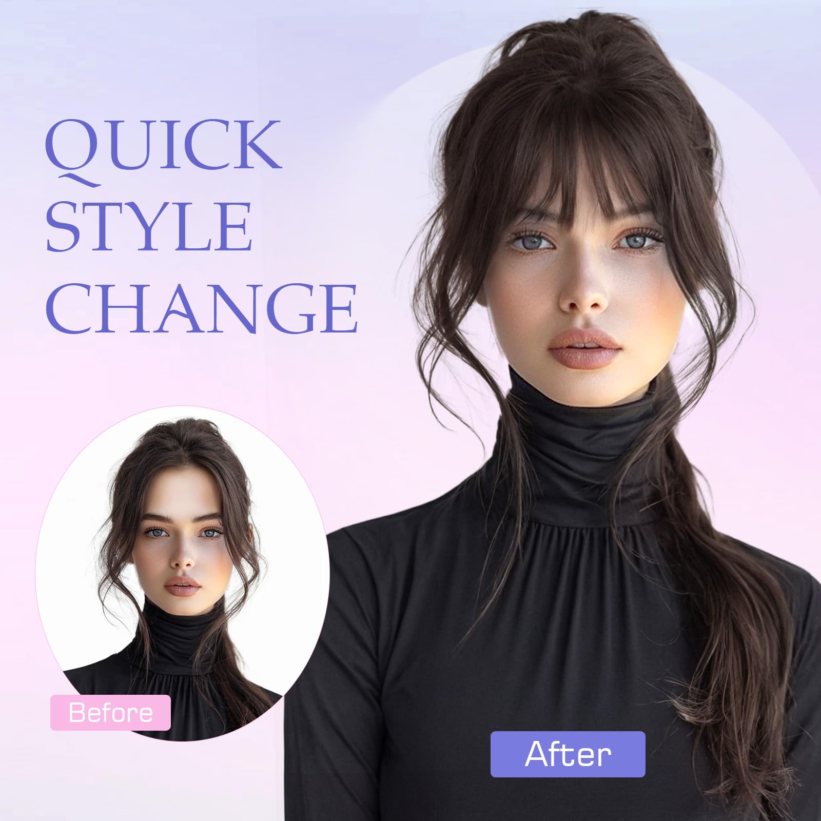 Hairro clip-on bangs 360 coverage top view for complete hairline reshape