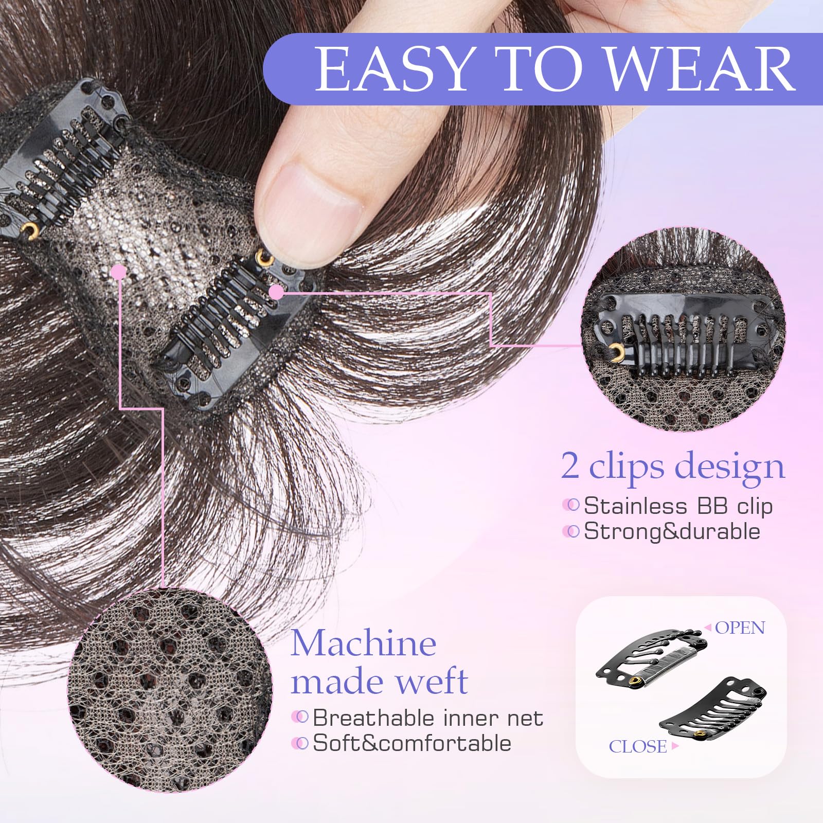 Hairro clip-on bangs lace base breathable for comfortable wear
