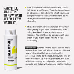 Close-up of Hairstory New Wash Deep Clean formula; clarifying action removes dirt and oil