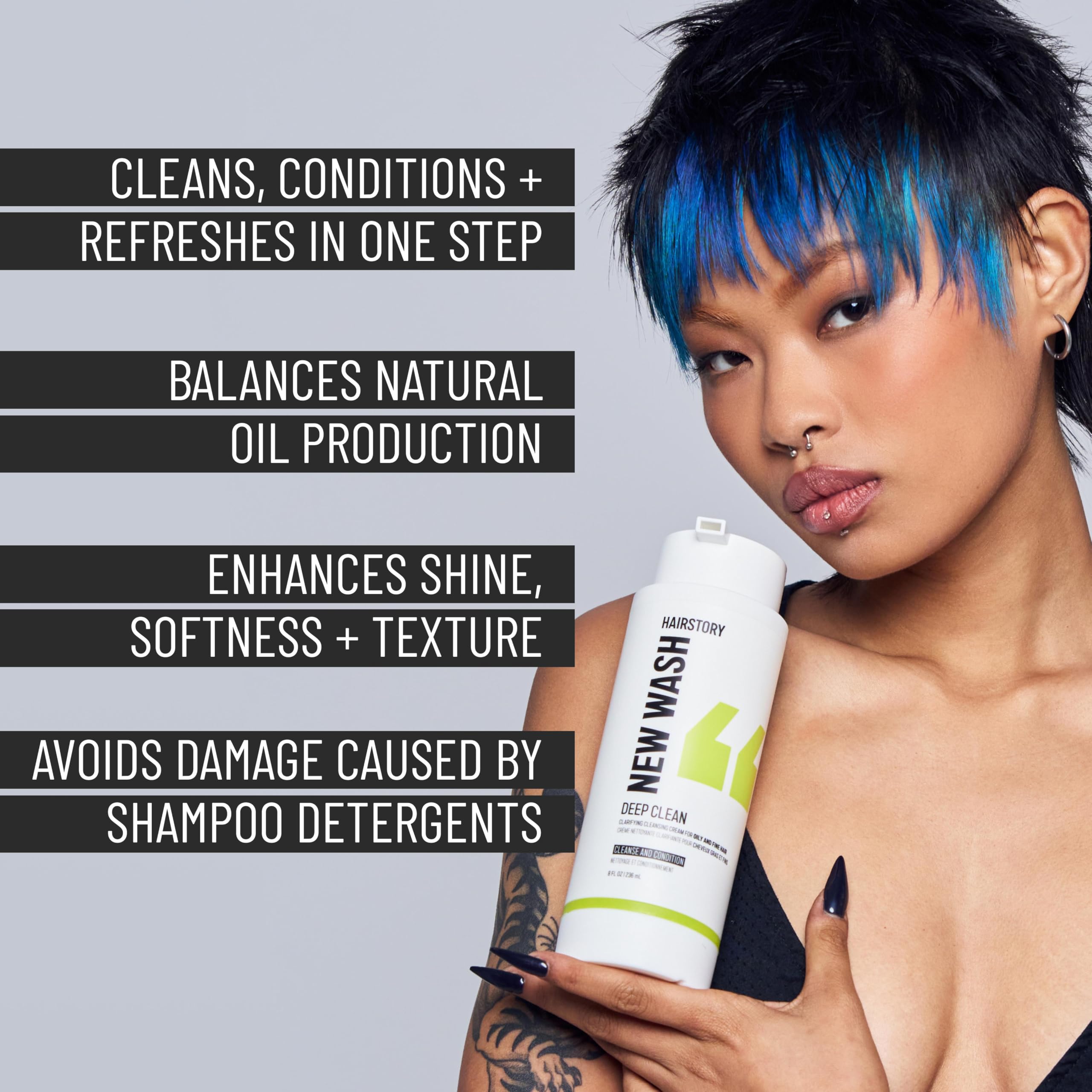 Hair texture after using Hairstory New Wash Deep Clean; smoother, balanced strands