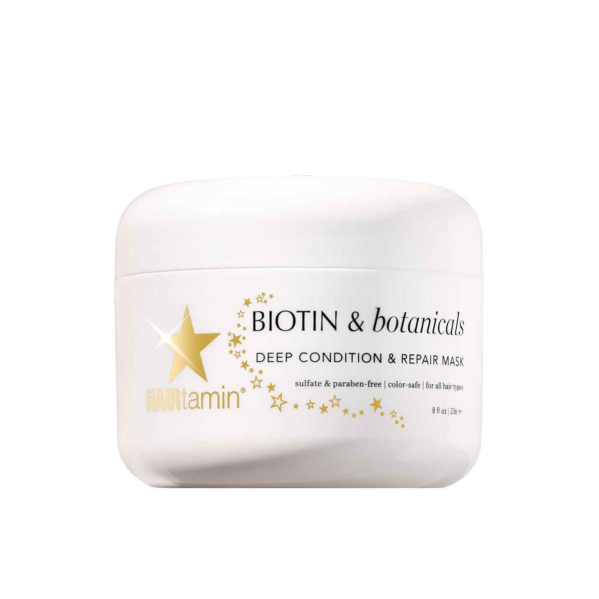 HAIRtamin deep-conditioning mask jar for nourished, softer hair.