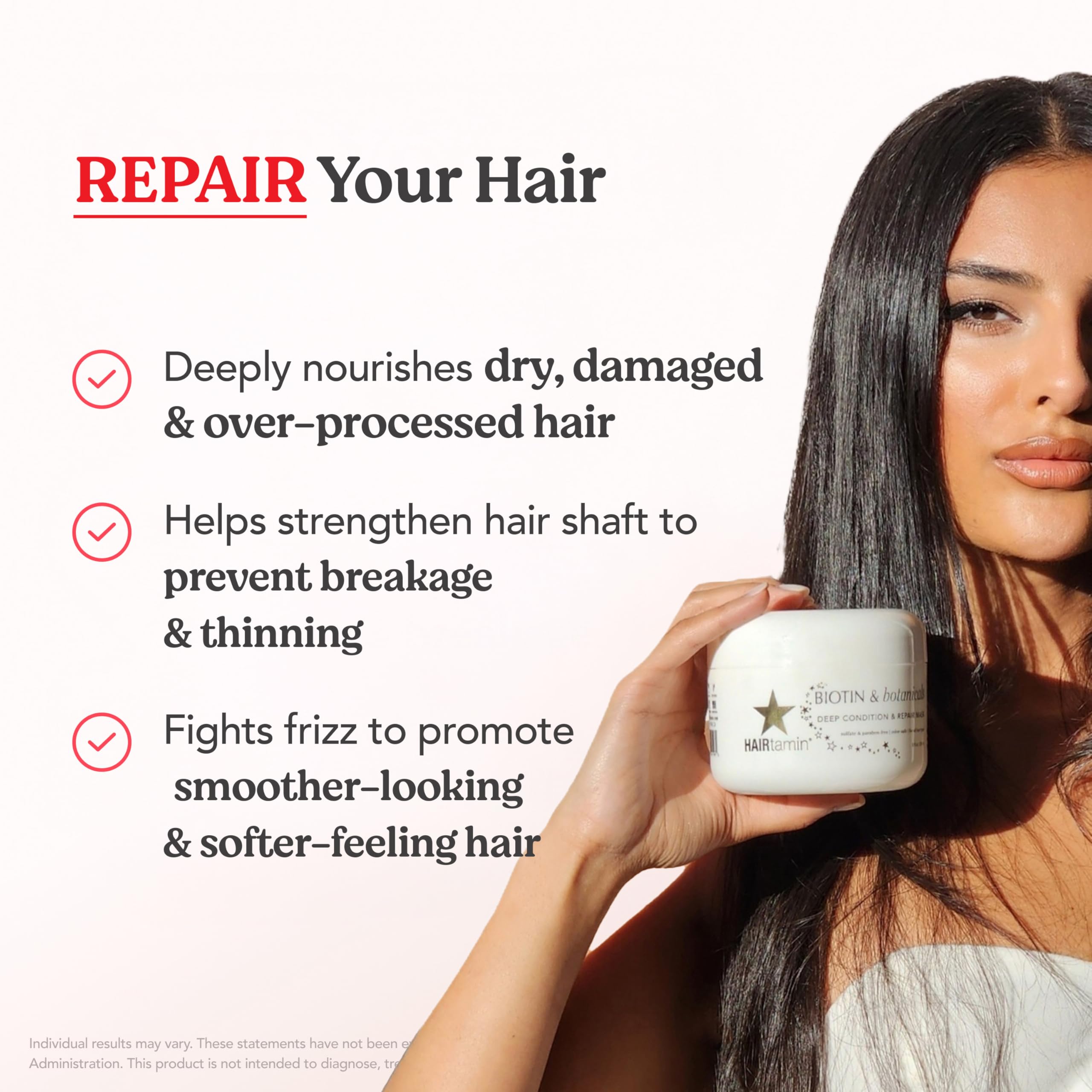 HAIRtamin mask texture close-up reveals creamy formula for smoother hair.