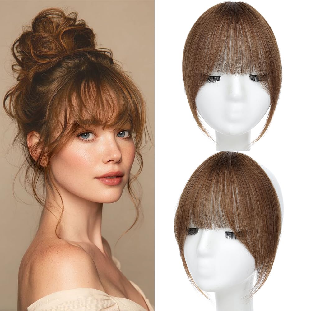 HAITOO clip-in bangs in light brown, front view for a natural fringe