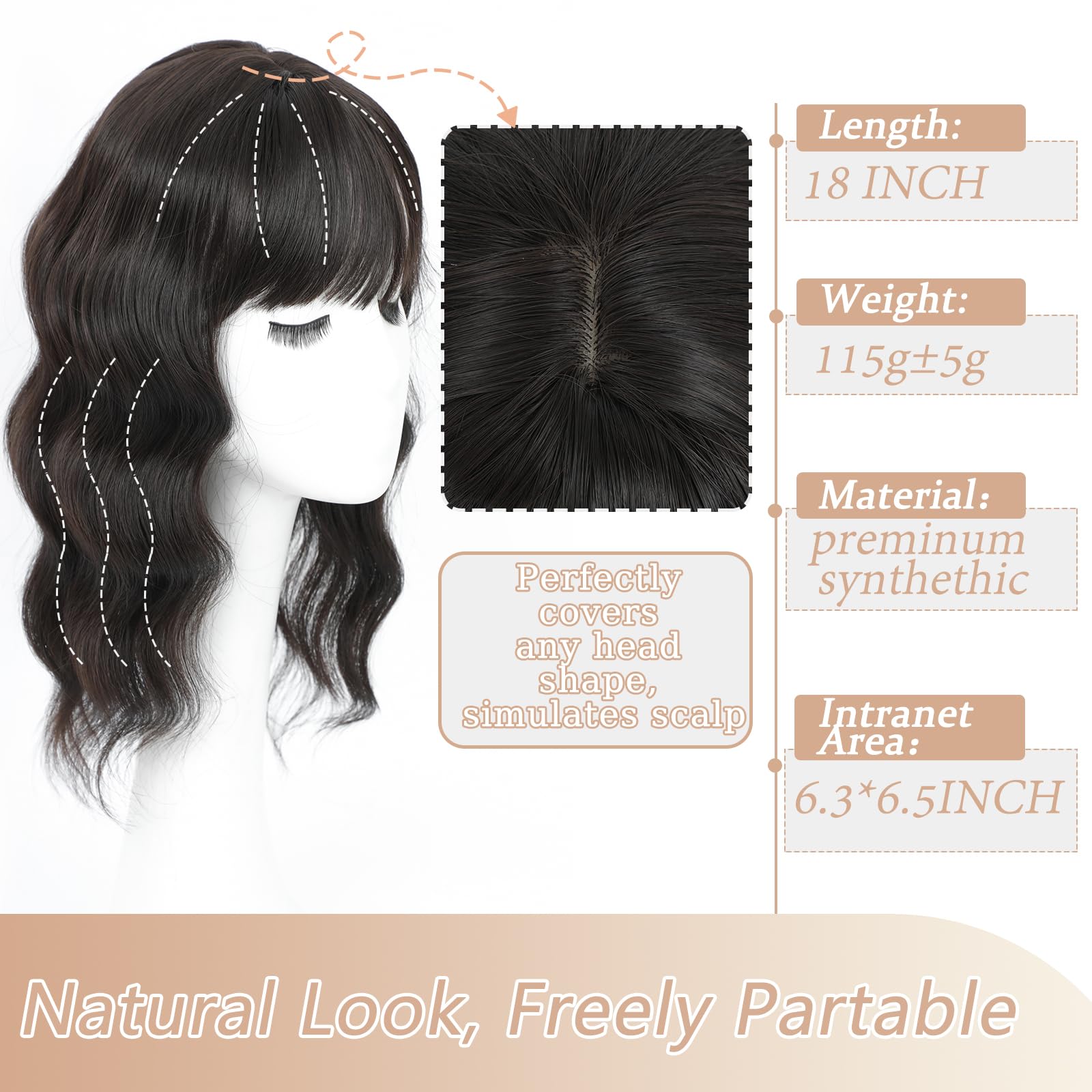 HAITOO Hair Toppers 360-degree coverage base blends with natural parts