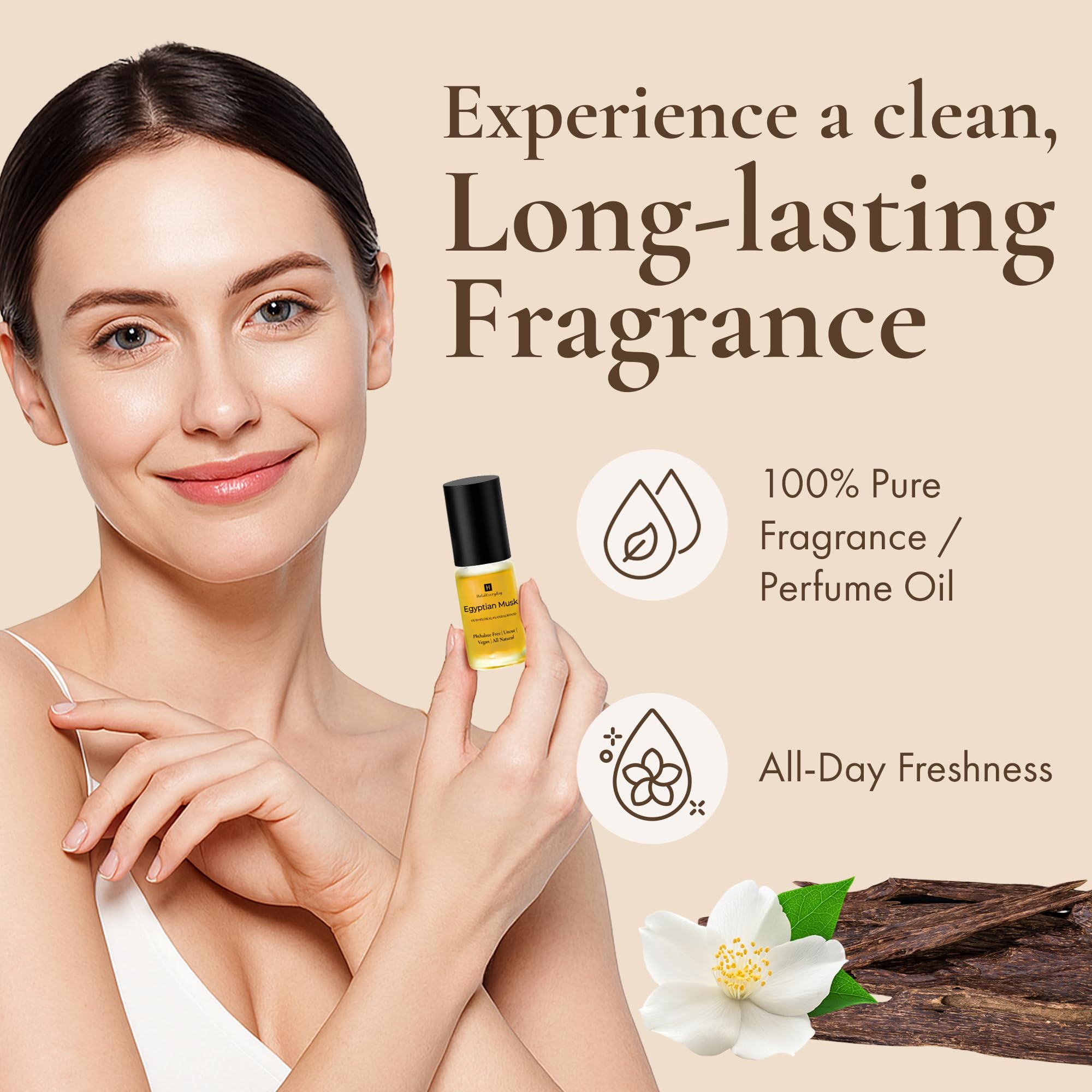 HalalEveryDay Egyptian Musk 1oz glass bottle ideal for travel and on-the-go fragrance.