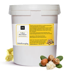 HalalEveryDay raw African shea butter jar close-up showing natural color and rich texture for skin care.