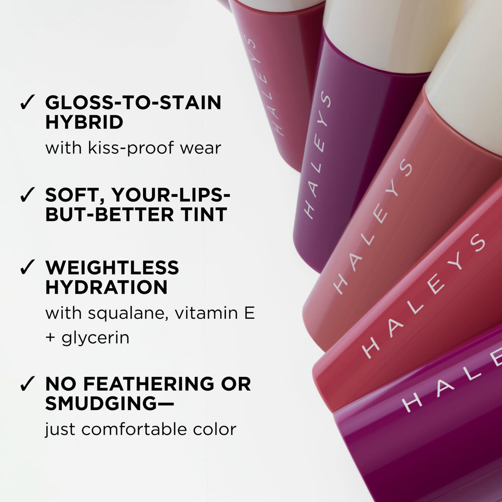 HALEYS Re-dew Lip Gloss cream formula with vegan squalane nourishes lips.