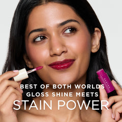 HALEYS Re-dew Lip Gloss dry-to-stain transition shows long-lasting color.