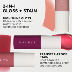 HALEYS Re-dew Lip Gloss wet look shine highlights a radiant, smooth lip surface.