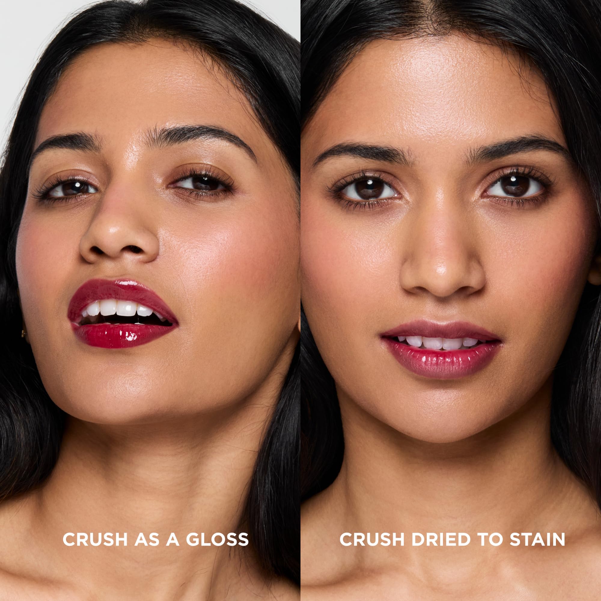 HALEYS Re-dew lip gloss vegan squalane bottle on minimalist backdrop, suggesting nourishing formula.