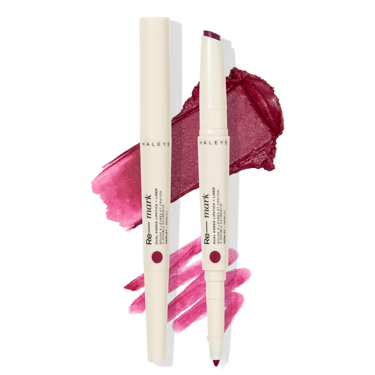 HALEYS Re-mark dual-ended lip kit showing Merlot liner and lipstick for precise definition